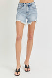 RISEN High Rise Side Step Hem Denim Shorts - Trendsi