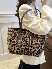 Leopard Fluff Tote Bag - Trendsi