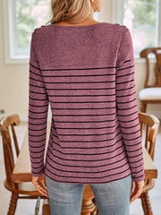 Lovelet Striped Round Neck Long Sleeve T-Shirt - Trendsi