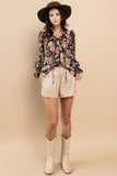 Ces Femme Ruffle Trim Long Sleeve Floral Blouse - Flyclothing LLC