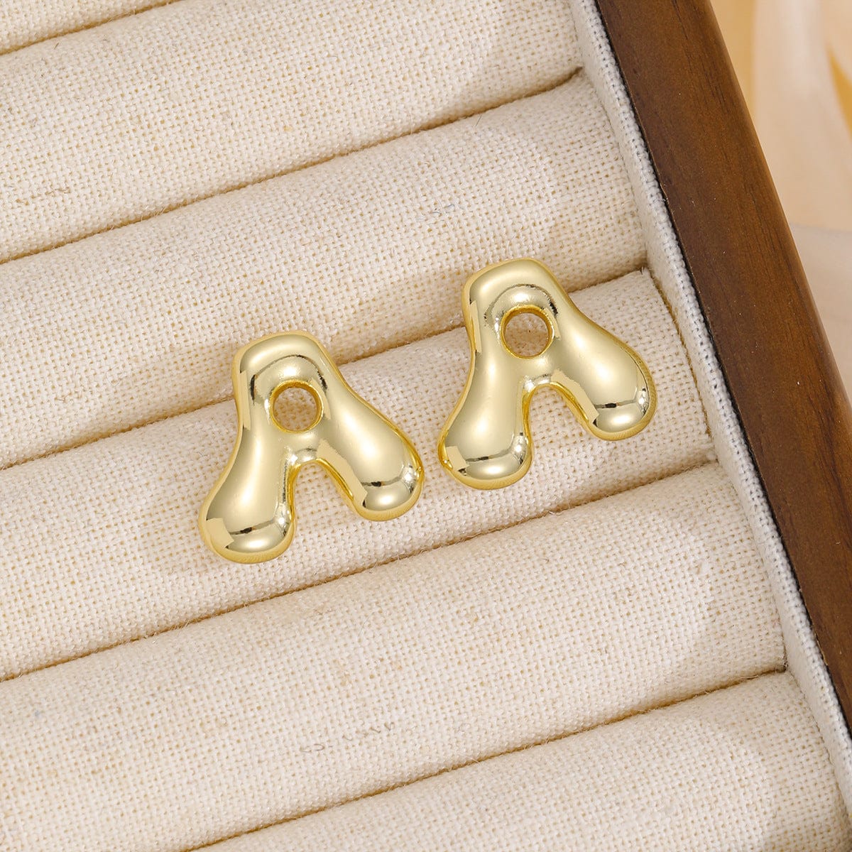 18K Gold-Plated Bubble Letter Stud Earrings - Trendsi