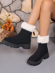 Faux Fur Trim Suede Platform Boots