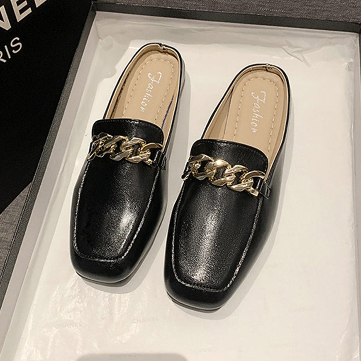 PU Leather Square Toe Flat Loafers - Trendsi