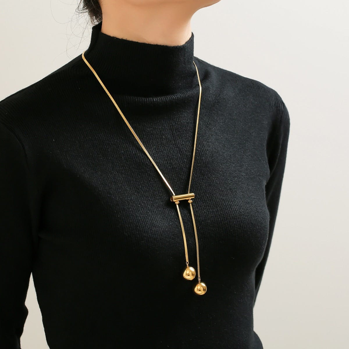 18K Gold-Plated Titanium Steel Hollow Bead Necklace - Trendsi