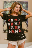 BiBi MAMA Graphic Distressed Short Sleeve T-Shirt - Flyclothing LLC