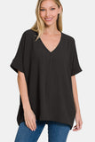 Zenana Full Size V-Neck Short Sleeve Top - Flyclothing LLC