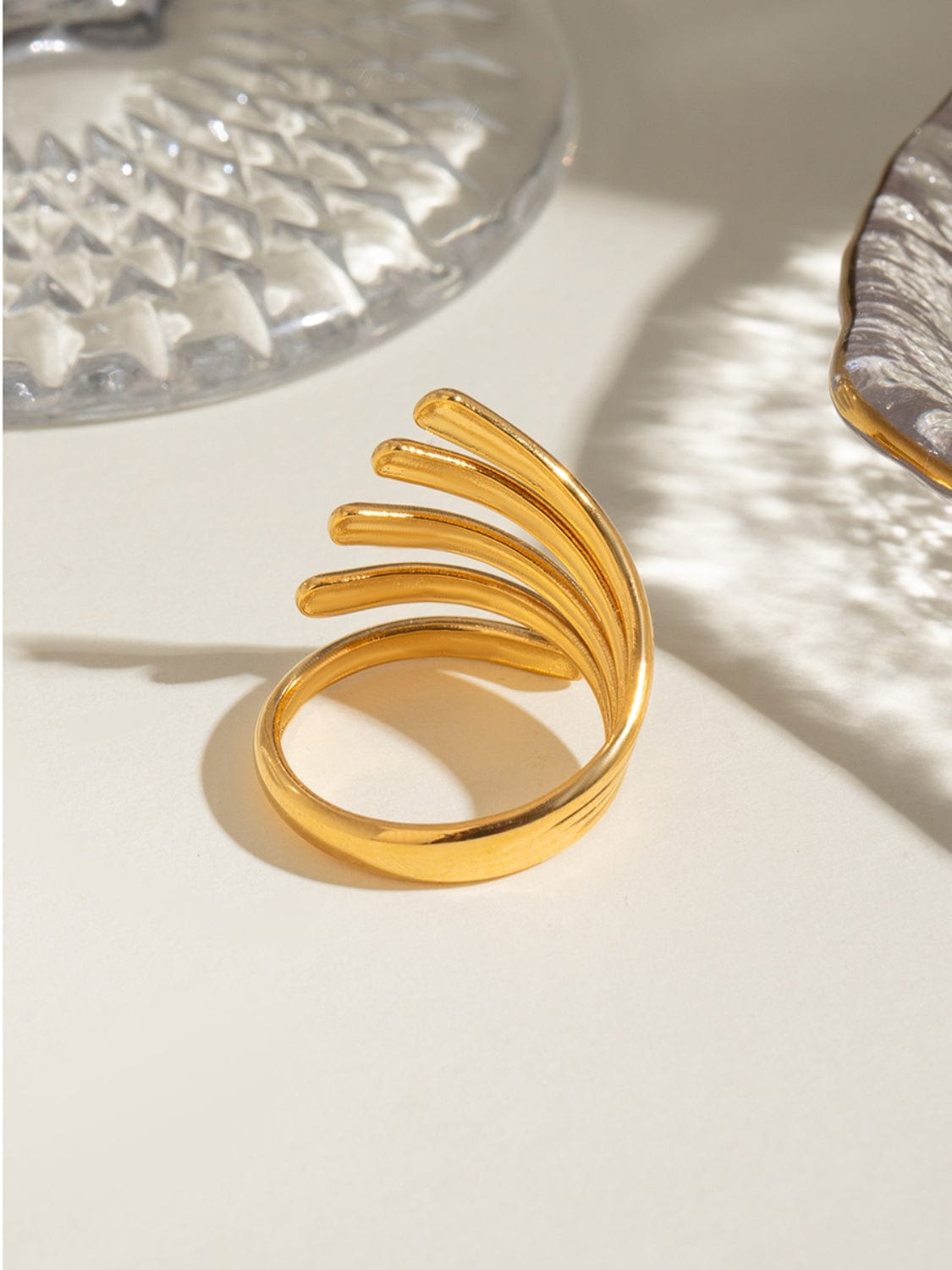 18K Gold-Plated Stainless Steel Irregular Lines Open Ring - Trendsi