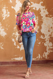 Tied Printed Round Neck Half Sleeve Blouse - Flyclothing LLC