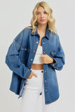 RISEN Full Size Snap Down Long Sleeve Denim Shacket - Trendsi