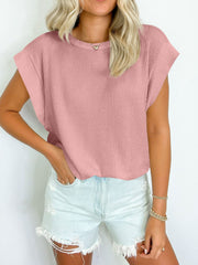 Textured Round Neck Cap Sleeve Blouse Trendsi