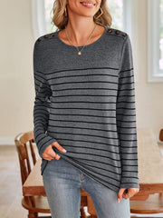 Lovelet Striped Round Neck Long Sleeve T-Shirt - Trendsi