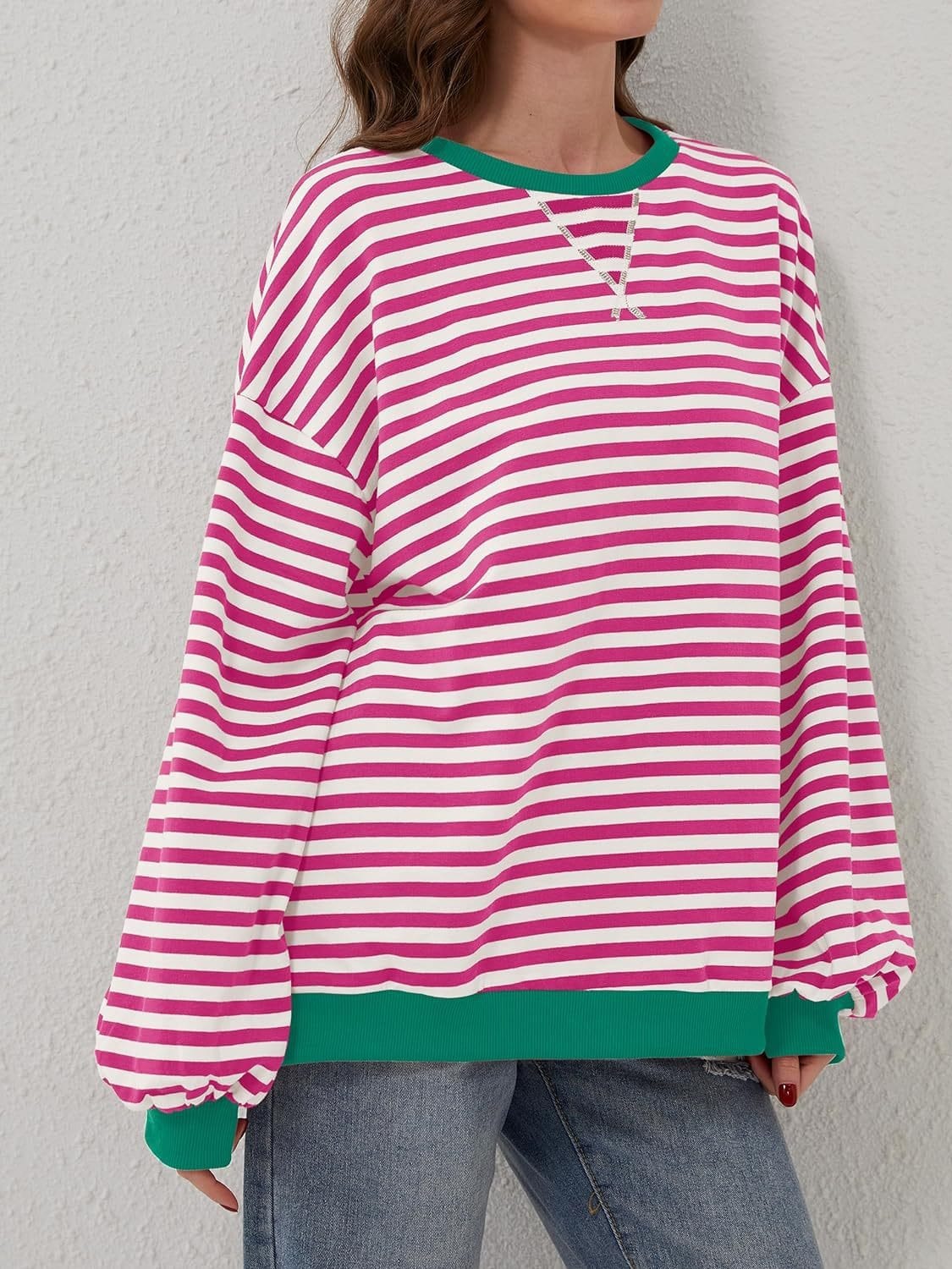 Contrast Striped Long Sleeve Sweatshirt - Trendsi