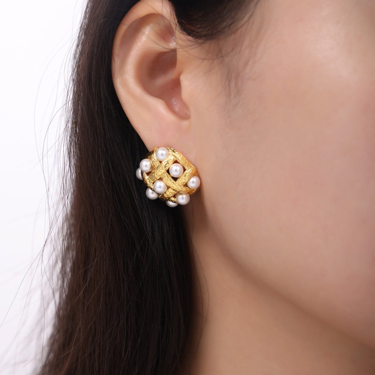 Copper Shell Pearl Stud Earrings - Trendsi