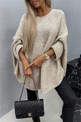 Round Neck Batwing Sleeve Sweater - Trendsi