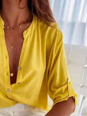 Half Button Notched Half Sleeve Blouse Trendsi