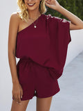 Single Shoulder Batwing Sleeve Romper - Flyclothing LLC