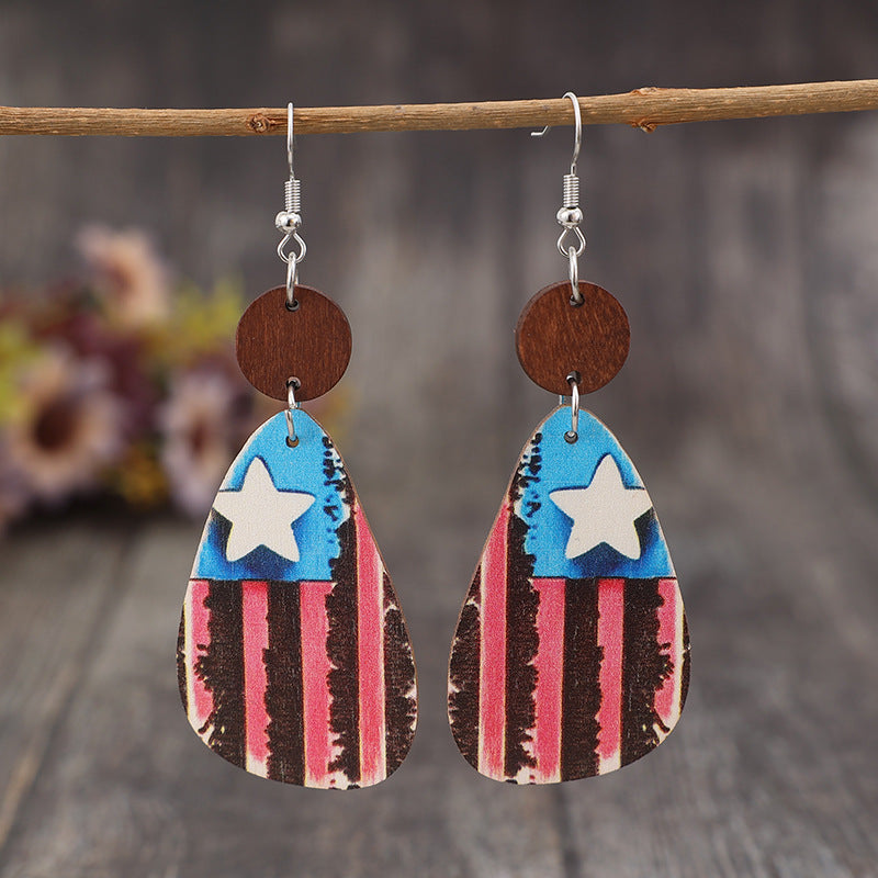 Star & Stripes Wooden Dangle Earrings - Flyclothing LLC