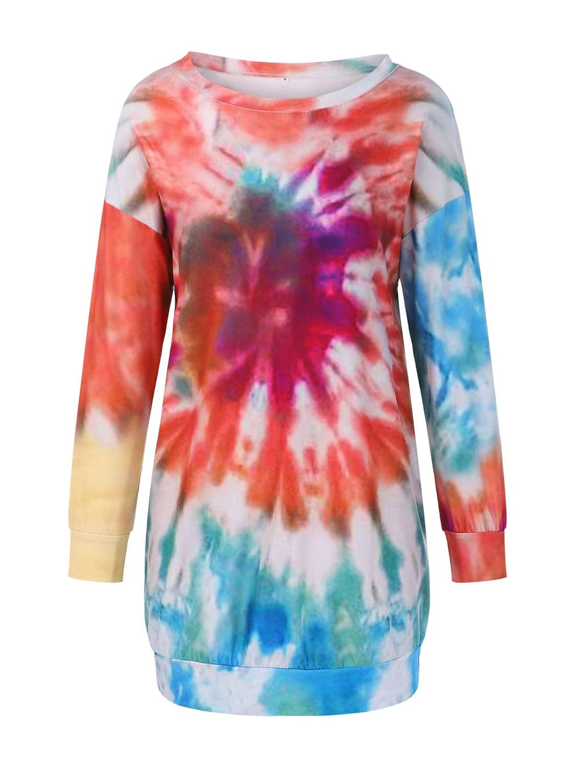 Full Size Tie-Dye Round Neck Long Sleeve Dress - Trendsi