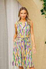 Sew In Love Full Size Stripe Tied Sleeveless Dress with Side Pockets Trendsi