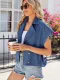 Buttoned Up Collared Neck Denim Top - Flyclothing LLC