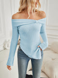 Ribbed Asymmetrical Hem Off-Shoulder Long Sleeve T-Shirt