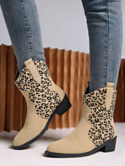 Leopard Suede Block Heel Boots - Trendsi