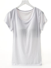 Round Neck Short Sleeve T-Shirt with Bra Trendsi