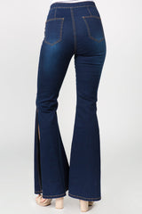 American Bazi Side Slit Flare Jeans - Trendsi