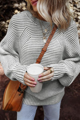 Textured Striped Round Neck Long Sleeve Top - Trendsi