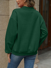 V-Neck Long Sleeve Dropped Shoulder Sweatshirt