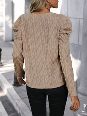 Textured V-Neck Long Sleeve Top - Trendsi