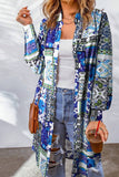 Printed Button Up Long Sleeve Cardigan - Trendsi