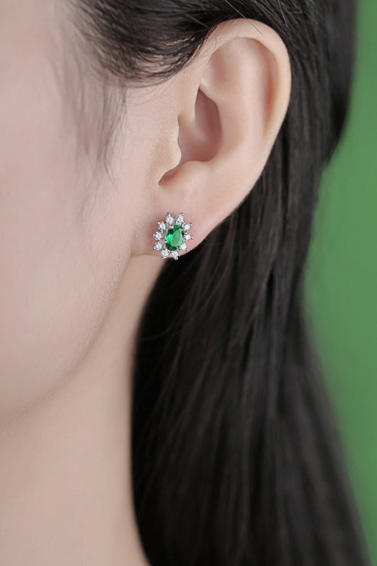 1 Carat Lab - Grown Emerald Stud Earrings - Trendsi