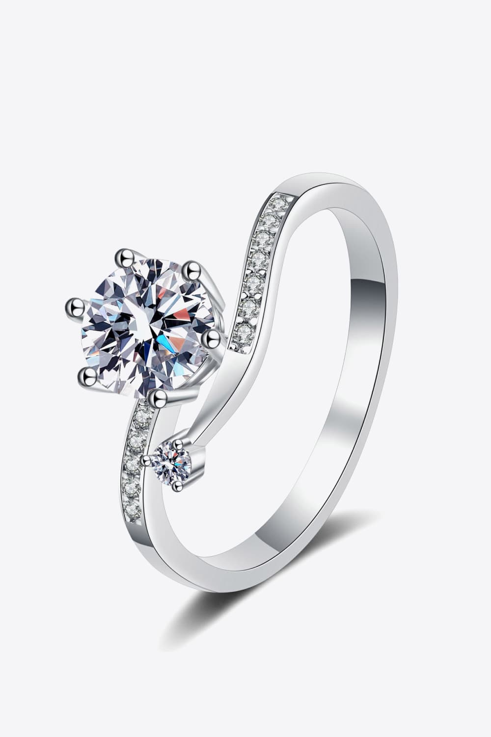 1 Carat Moissanite 925 Sterling Silver Bypass Ring - Trendsi