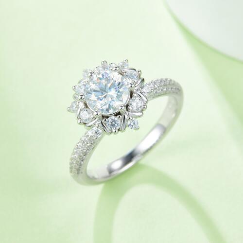 1 Carat Moissanite 925 Sterling Silver Flower Shape Ring - Trendsi