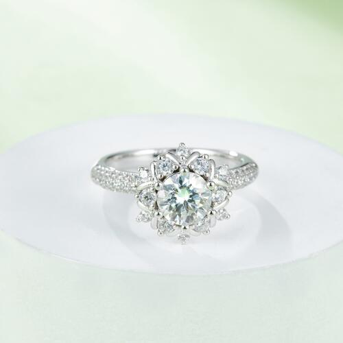 1 Carat Moissanite 925 Sterling Silver Flower Shape Ring - Trendsi