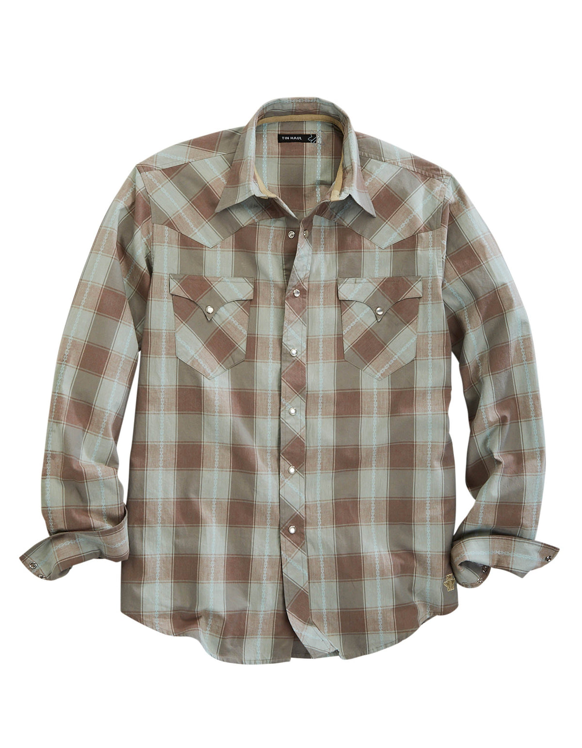 Tin Haul Mens Long Sleeve Snap Sand Check Dobby Western Shirt