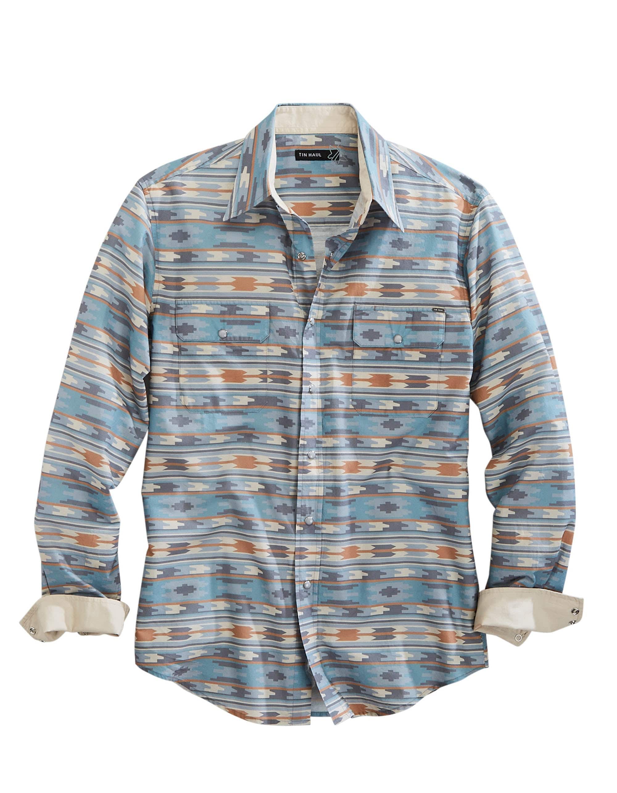 Tin Haul Mens Long Sleeve Snap Ghost Aztec Western Shirt