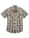 Tin Haul Mens Short Sleeve Snap Sand Check Dobby Western Shirt