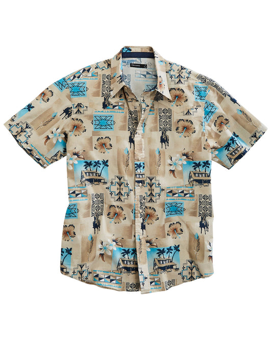 Tin Haul Mens Short Sleeve Snap Tin Haul Tiki Western Shirt