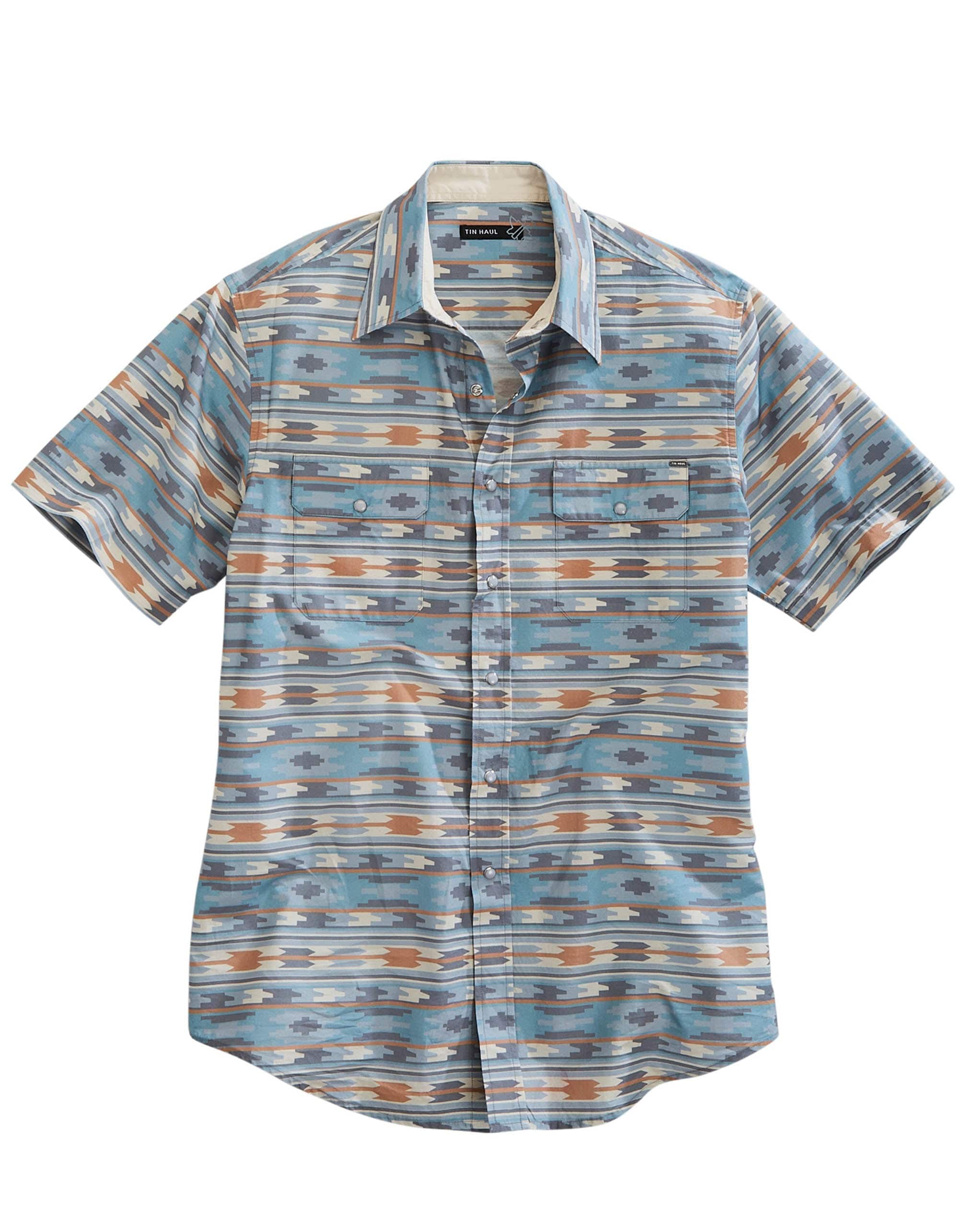 Tin Haul Mens Short Sleeve Snap Ghost Aztec Western Shirt