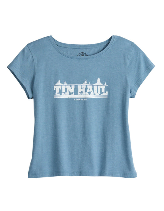 Tin Haul Womens Short Sleeve Tin Haul Running Horse Screen Print Boxy T Shirt With Vintage Wash And Scoop Neck - TIN HAUL