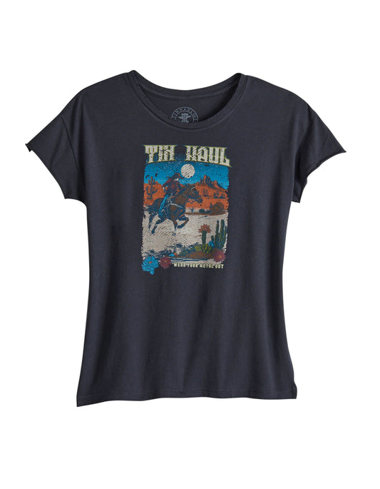 Tin Haul Womens Short Sleeve Tin Haul Women Rider In Desert Scene T Shirt With Distreshort Sleeve Garment Washed - TIN HAUL