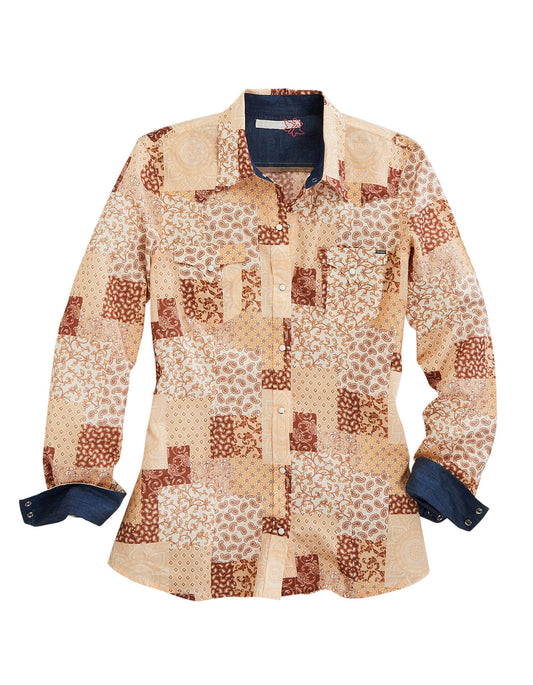 Tin Haul Womens Long Sleeve Snap Sunrise Patchwork Print Western Shirt