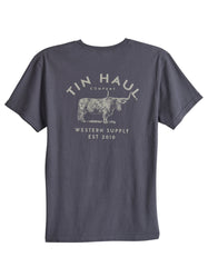 Tin Haul Unisex Short Sleeve Tin Haul Western Supply Bull Back Screen T Shirt Heavyweight Graphite  With Front Screen - TIN HAUL