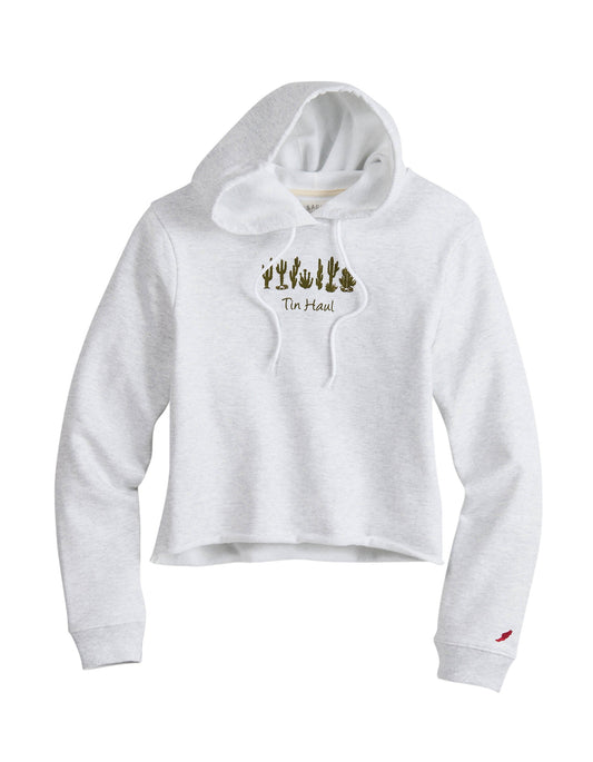 Tin Haul Womens Tin Haul Pullover Hoodie Cactus Line Embroidery Athletic Grey Cropped