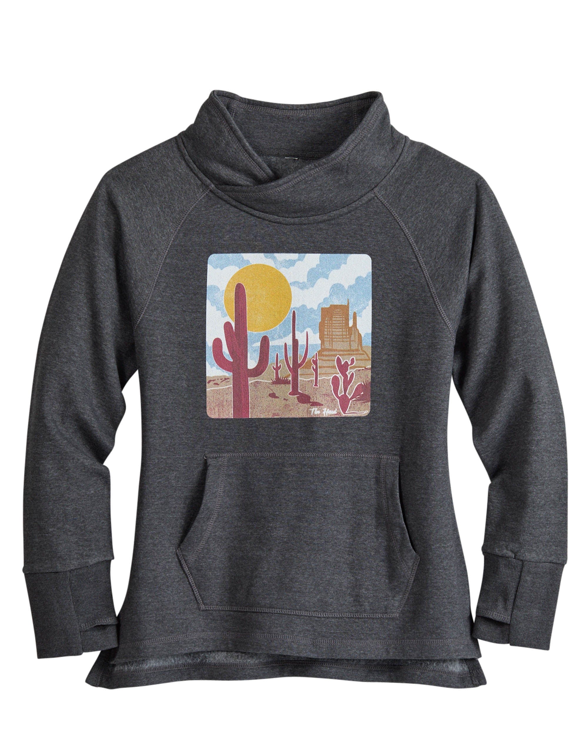 Tin Haul Womens Tin Haul Pullover Hoodie Desert Scenery Screen Print With Funnel Neck - TIN HAUL