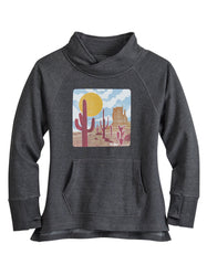 Tin Haul Womens Tin Haul Pullover Hoodie Desert Scenery Screen Print With Funnel Neck