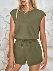 Cutout Round Neck Cap Sleeve Romper Trendsi