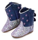 Old West Glitter Paw Print Toddler Round Toe Boots - Old West